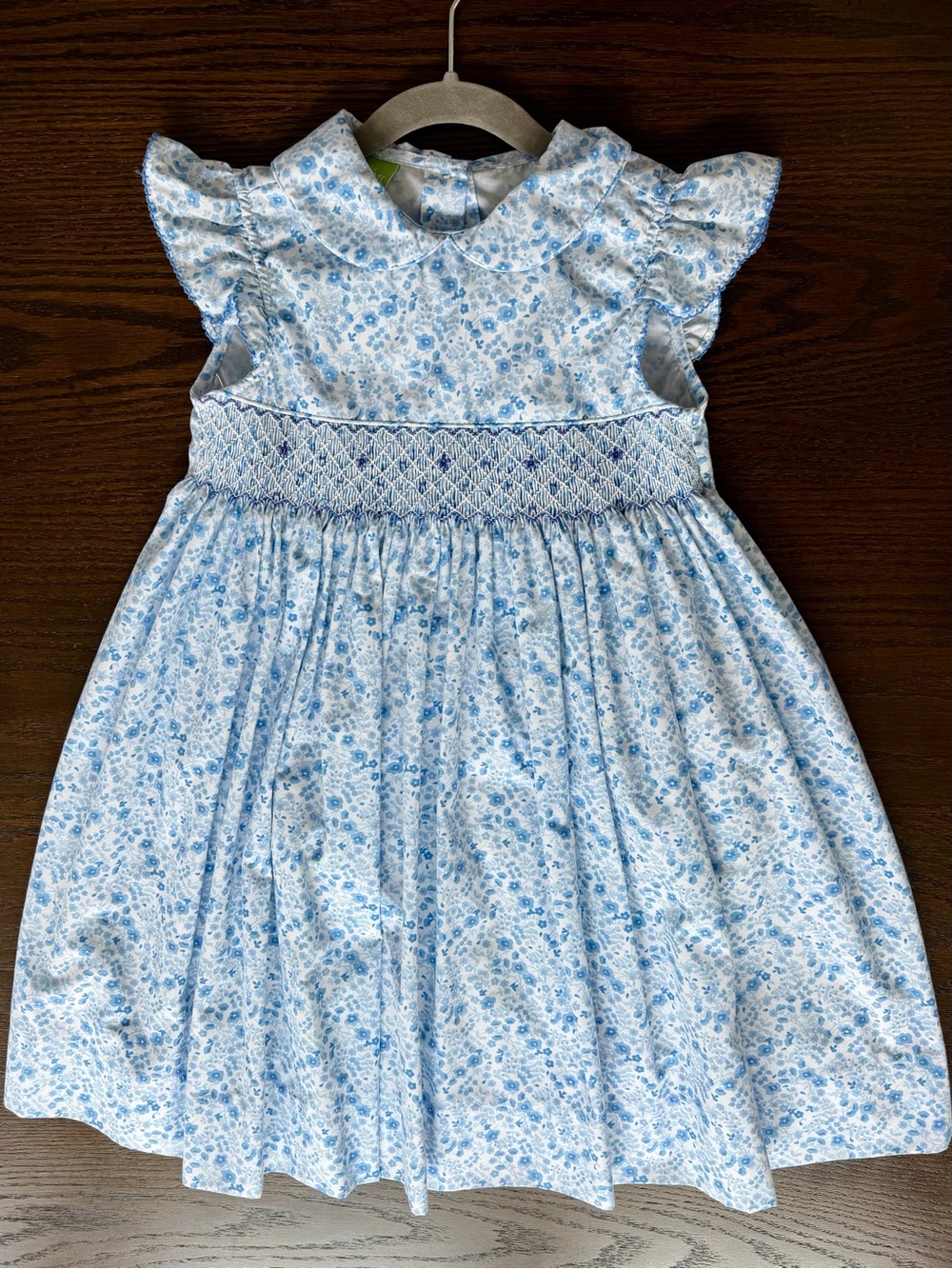 Classic Whimsy Blue Floral Smocked Collared Dress